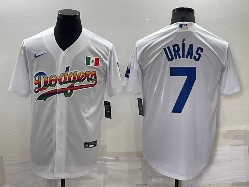 Los Angeles Dodgers #7 Julio Urias Rainbow White Mexico Cool Base Nike Jersey,We sell and wholesale Los Angeles Dodgers #7 Julio Urias Rainbow White Mexico Cool Base Nike Jersey on line form chian!